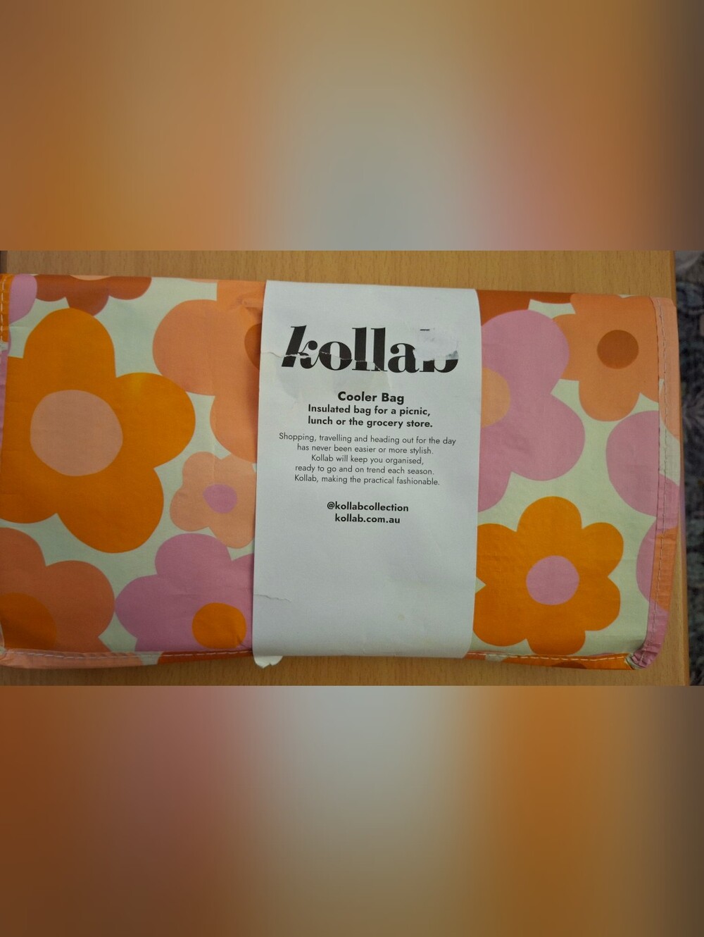 Kollab Poly Cooler Bag 22L Insulated Hyper Floral Orange Pink Cream Tote